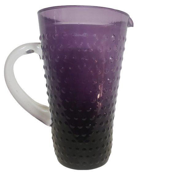 Heavy Purple Hobnail Pitcher 8 3/4 inches High 1.13 lbs Clear Handle Beautiful - Picture 4 of 6